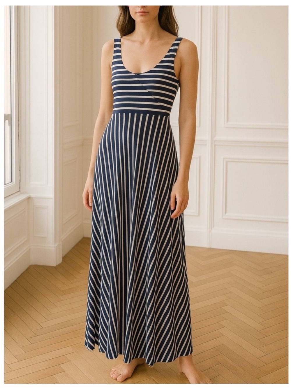Boden Navy Striped Jersey Maxi Dress